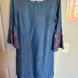 Embroidered Denim Dress with Red Accents